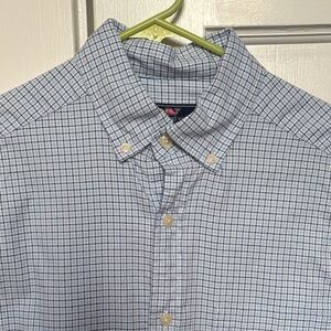 Vineyard Vines Men's Blue and White Check Button-Down Shirt